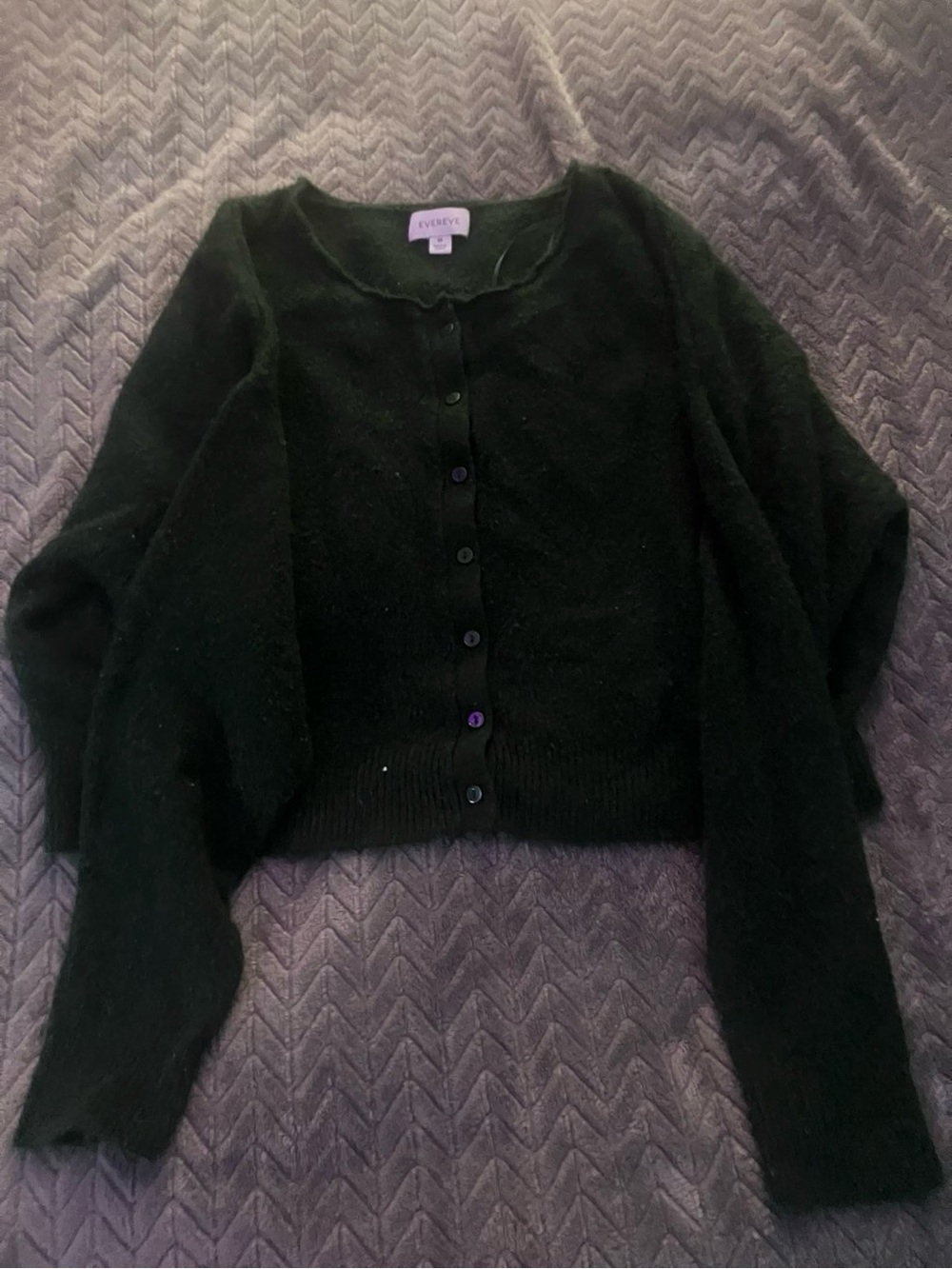 Evereve Dark Green Fuzzy Button-Up Cardigan Sweater